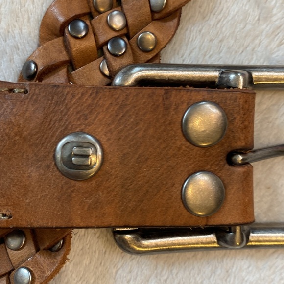 Buckle brand Brown studded Leather Braided Belt Sz S - Picture 4 of 6